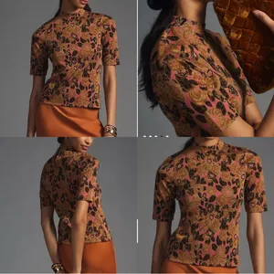 Anthropologie Maeve Floral Knit Top Mock Neck M 🌸🤎✨ thumbnail 2