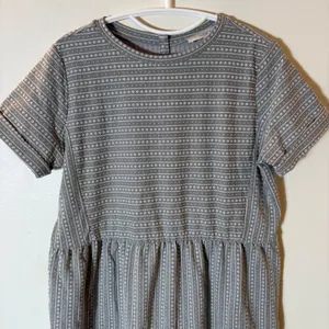 LOFT Grey White Geometric Stripe Knit Short Sleeve Dress Size S NWT‎ thumbnail 2
