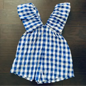 Lulus NWOT Day & Moon Boutique Brand White/Blue Checker Gingham Print Romper | Size: M thumbnail 12