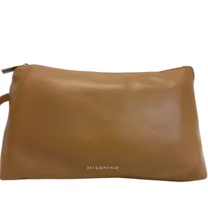 Missnine Faux Leather Cosmetic Bag Brown Zipper Pouch Travel Makeup Case NEW thumbnail 2