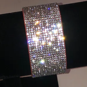 Crystal Pavé Wide Cuff Orange Melon Color Bracelet - Silver Sparkle thumbnail 2