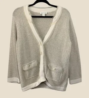 Coldwater‎ Creek Cream Sweater Large Cottagecore Fisherman Neutral Sparkle Knit thumbnail 1