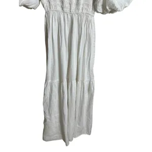 Dissh White 100% Linen Puff Sleeve Smocked Midi Dress Cottagecore Coastal US 6 thumbnail 4