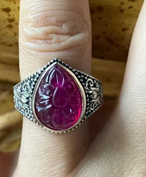 Natural Ruby Sterling Silver Artistic Ring Size 7 Red thumbnail 1