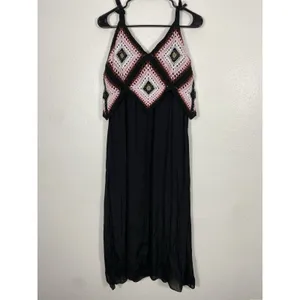 REBELLION Crochet Geometric Maxi Dress Sleeveless Black Pink Size M thumbnail 7