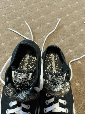Converse Women’s Black & White Low Top Sneakers with Patterned Tongue thumbnail 5