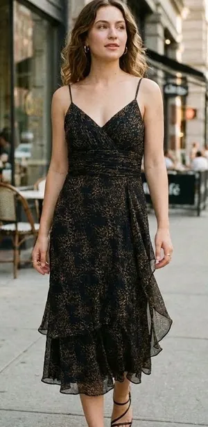 Rickie Freeman for Teri Jon chiffon animal print midi dress size 8 thumbnail 1