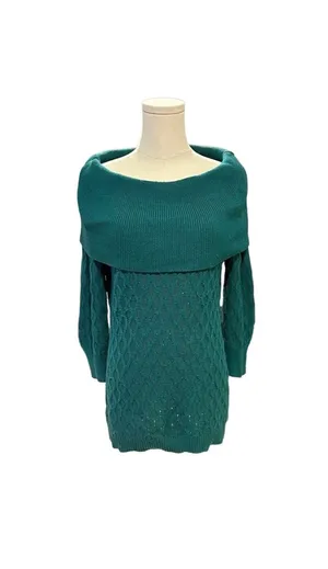 Jaclyn Smith Women's Teal Green Cable Knit Cowl Neck Sweater thumbnail 3