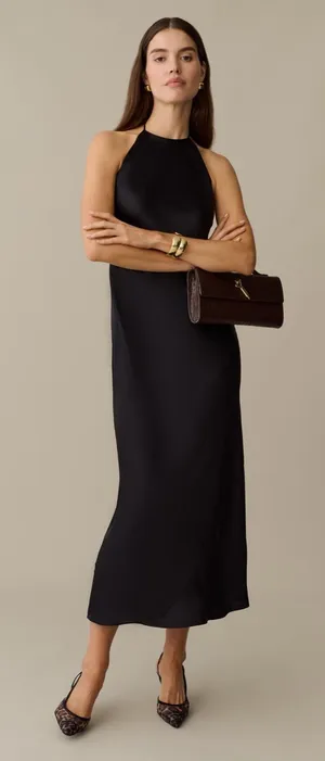 NWT Few Moda Vida Silk Dress size Small S Black halter Reformation Jenna kourt thumbnail 1