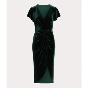 Lauren Ralph Lauren Velvet Flutter Sleeve Cocktail Midi Dress Green US 16 NWT thumbnail 5