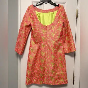 Lilly Pulitzer MANDY Tunic Dress Pink Green Metallic Lace Size‎ 2 thumbnail 4