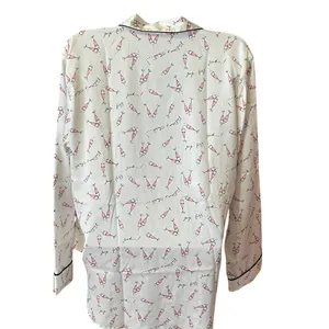 Victoria’s Secret Satin Feel Champagne Print Pajama Top Medium White Pink Black thumbnail 6