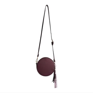 Stylish Round Crossbody Bag in Deep Burgundy Braided Detailing‎ thumbnail 4