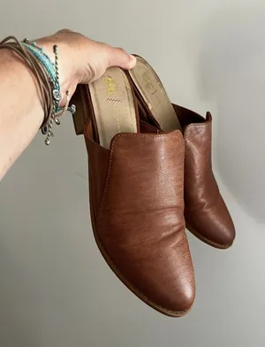 BP Leather Mules 6.5 Cognac Brown Maya Bootie Boho Chic Office Neutral Everyday thumbnail 1