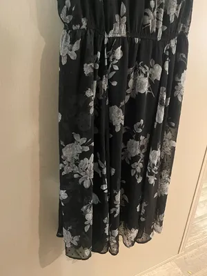 Torrid sz 2 2xl plus black gray Swiss dot smocked neck tank dress floral lined thumbnail 4