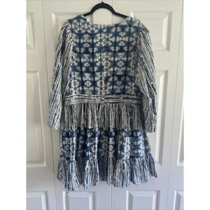 Not So Serious Tie Dye Tiered Mini Dress Womens Size 2X‎ Blue Boho Sequin Cotton thumbnail 6