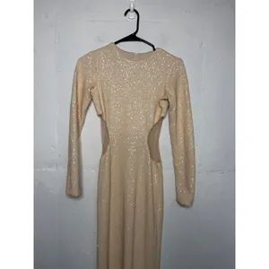Dress the Population Lara Sequin Cutout Maxi Dress Womens XS Tan Cream thumbnail 2