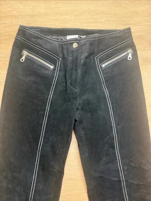 Wilsons 100% Leather Black Wide-Leg with white Stitching pants jeans sz 4 thumbnail 5