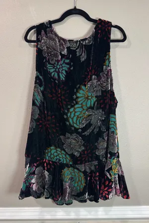 Free People Black Multicolor Velvet Floral Dress thumbnail 1