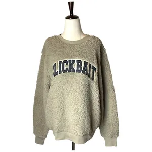 ClickBait David Dobrik Tan Sherpa Fleece Teddy Bear Fuzzy‎ Crewneck Sweatshirt S thumbnail 2