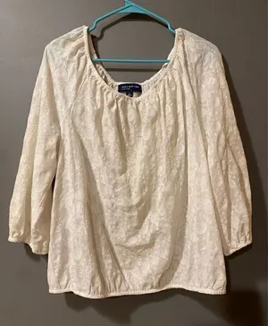 Jones New York White Lace Scoop Neck Elastic Waist Long Sleeve Size Large thumbnail 1