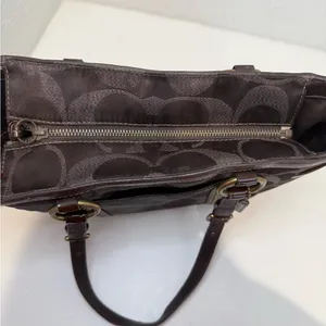 COACH Gallery Metallic Dark Chocolate Bronze Jacquard Signature Studded Tote thumbnail 11