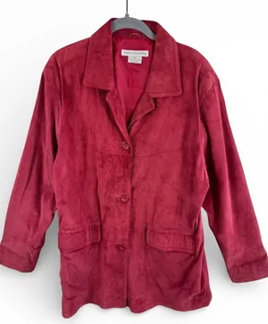 Jessica Holbrook Vintage Red Suede Leather Jacket Button Front Blazer Large thumbnail 1