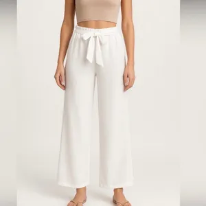 Ryocco women’s Size Small White Wide-Leg Pants with Tie Waist - (N9)✨ thumbnail 2