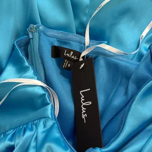 Lulus Ethereal Excellence Teal Blue Satin Pleated Strapless Maxi Dress size S thumbnail 3