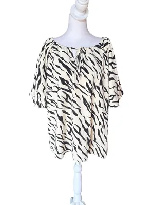 Anthropologie Entro Zebra Print Puff Sleeve Blouse Top Womens Small NEW thumbnail 2