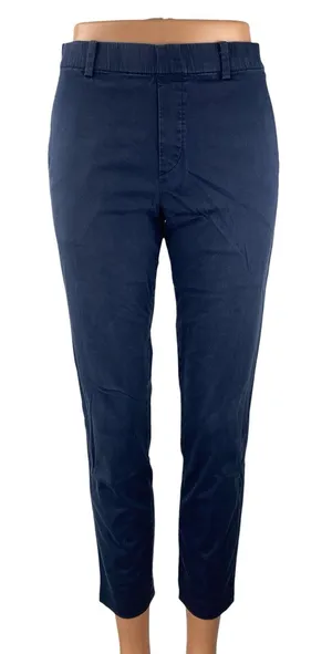 Uniqlo Women's Navy Blue Mid Rise Slim Chino Khaki Tapered Trousers Pants Sz XS thumbnail 1