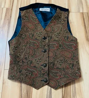 VTG Gobelins Art Creations Brussels Brown Tapestry Waistcoat Vest Sz S Brocade thumbnail 1