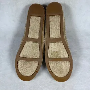 Tory Burch Striped Canvas Espadrille Flats Cream Blue Brown Slip On Shoes 9 thumbnail 9
