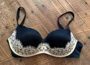 Victoria’s Secret black nude lace padded no wire 36C bra thumbnail 1