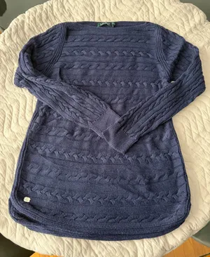 Navy blue Ralph Lauren cable knit sweater with horizontal ribbed texture, size M thumbnail 1