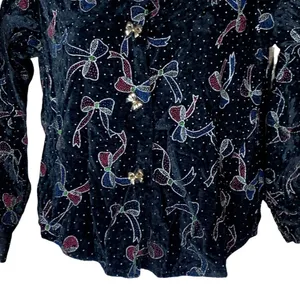 Vintage Rayna Morgan long sleeve bow print button down top‎ Black Size 10 thumbnail 3