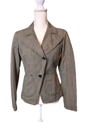 United Colors of Benetton Plaid Blazer Jacket Women Small Tailored Button Front‎ thumbnail 1