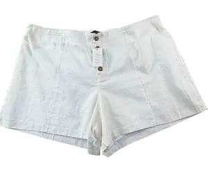 Cream Linen Blend Shorts Womens 26W High Rise Tailored Minimal Chic Summer‎ New thumbnail 1