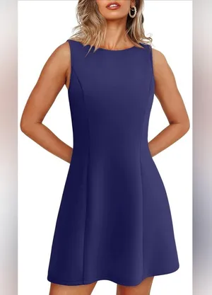 NEW Navy Classic A-Line Sleeveless Boat Neck Mini Dress Mini Dress 2X thumbnail 5