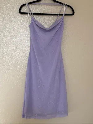 Vintage Y2K Lavender Cowl Neck Lace Up Back Floral Mesh Midi Dress Fairycore thumbnail 2