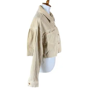 BDG Beige Corduroy‎ Cropped Jacket Small Button Front Long Sleeve Raw Hem thumbnail 3