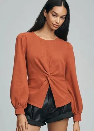Pilcro Anthropologie Twist-Front Sweatshirt Size: Large Color Copper EUC thumbnail 1