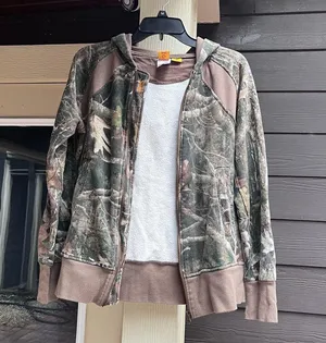 She Outdoors womens zip up camouflage jacket green/brown small thumbnail 2