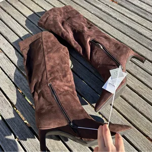 A new‎ day womans Boots Brown faux suede size 9.5 wide knee high winter fall nwt thumbnail 9