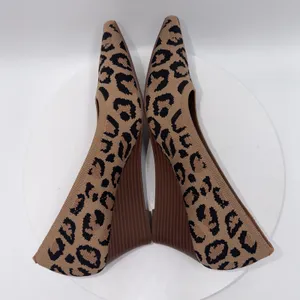Vivaia Leopard Print Knit Pointed Toe Wedge Pumps Brown Black Size 40.5/9-9.5 thumbnail 5
