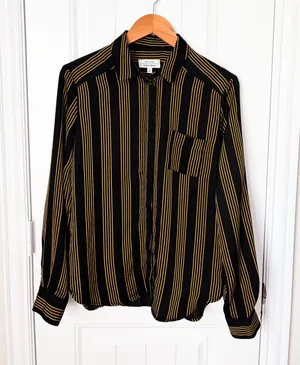 & Other Stories Black Button-Down Shirt with Gold Stripes Size 2 thumbnail 1