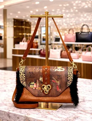 Beautiful Clutch Crossbody Handbag Turn Lock Fur Trim thumbnail 1