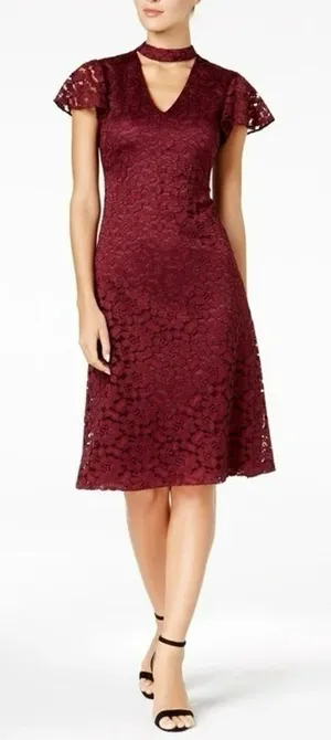 Julia Jordan Burgundy Lace Choker Dress Size 6 thumbnail 1