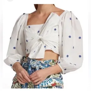 FARM RIO flower embroidered‎ White Crop Top Small thumbnail 4
