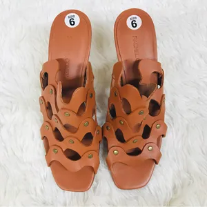 RACHEL‎ COMEY Brown Leather Mule Clog Wedge Sandal Tawny Woven Stud Size 6 thumbnail 2